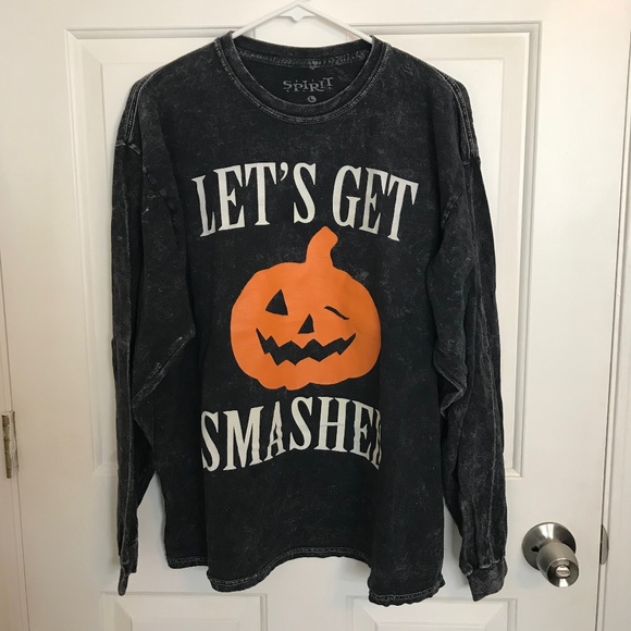 Halloween Spirit Graphic Pumpkin Long Sleeve Cotton T-Shirt  Size L Washed Black - Picture 2 of 6